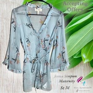 MATERNITY Jessica Simpson - Sz M - baby blue - floral - see thru cover up